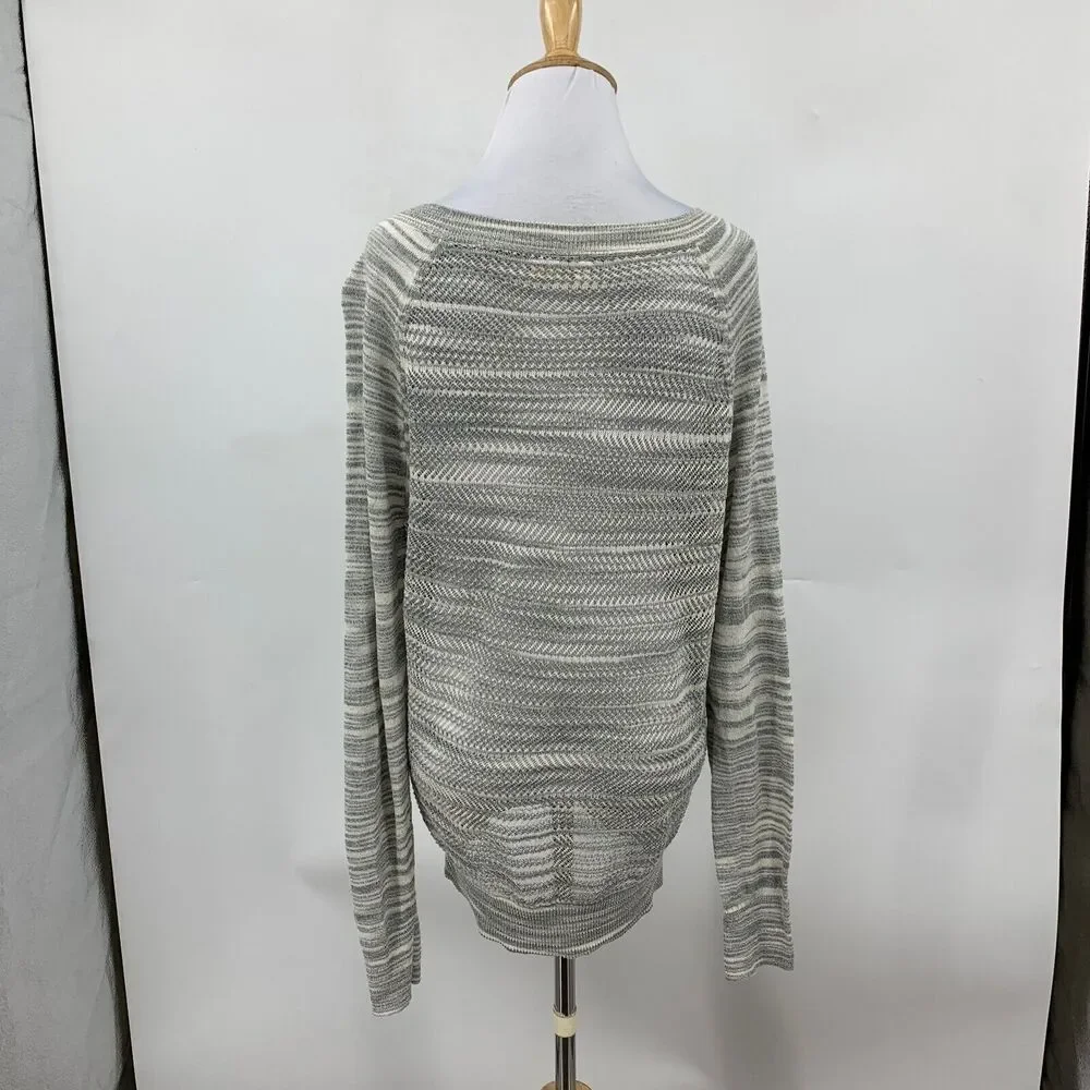 Moth Sweater Womens L Large Gray V Neck Knit Stripe Long Sleeve Anthropologie